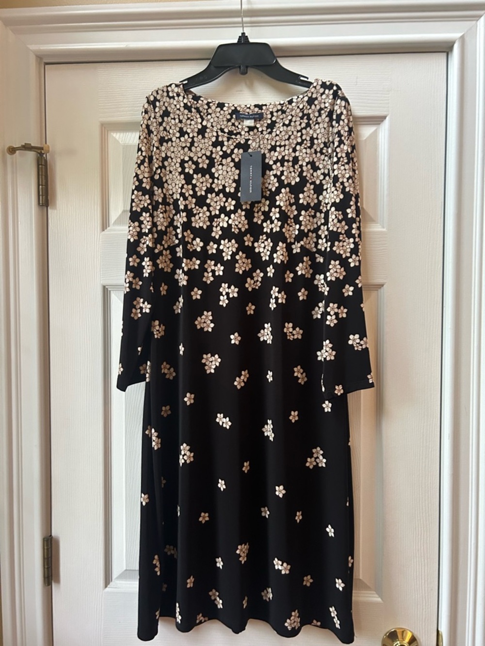 NWT Tommy Hilfiger Black Dress with Cream Floral Print - 3/4 Sleeve